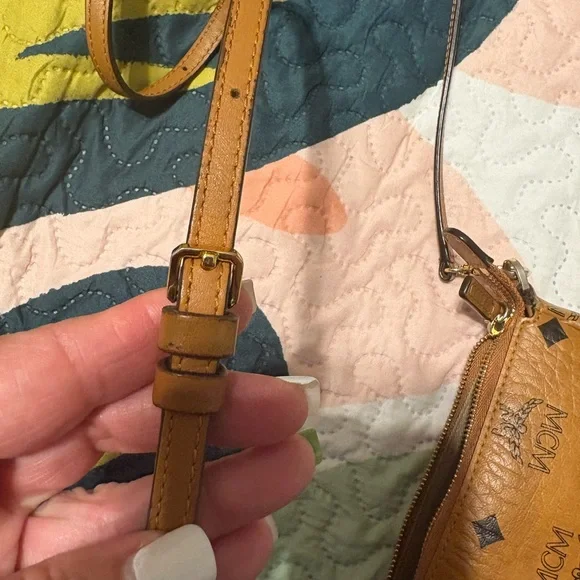 MCM Cognac Visetos Leather Crossbody with Bear Patch and Dark Teal Detail - Picture 5 of 12